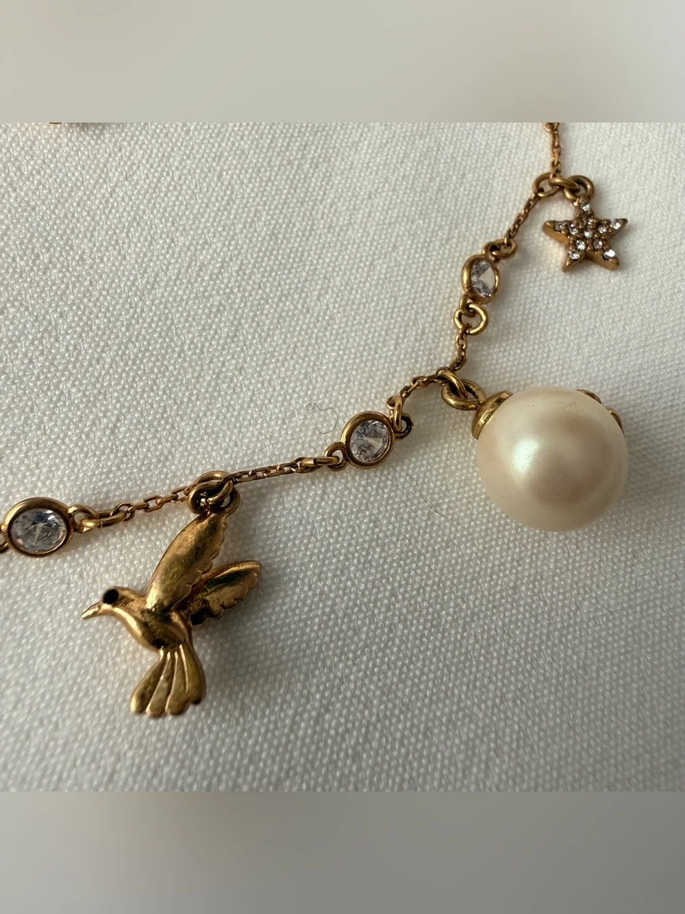 Kate Spade Gold Tone Imitation Pearl Charm Necklace